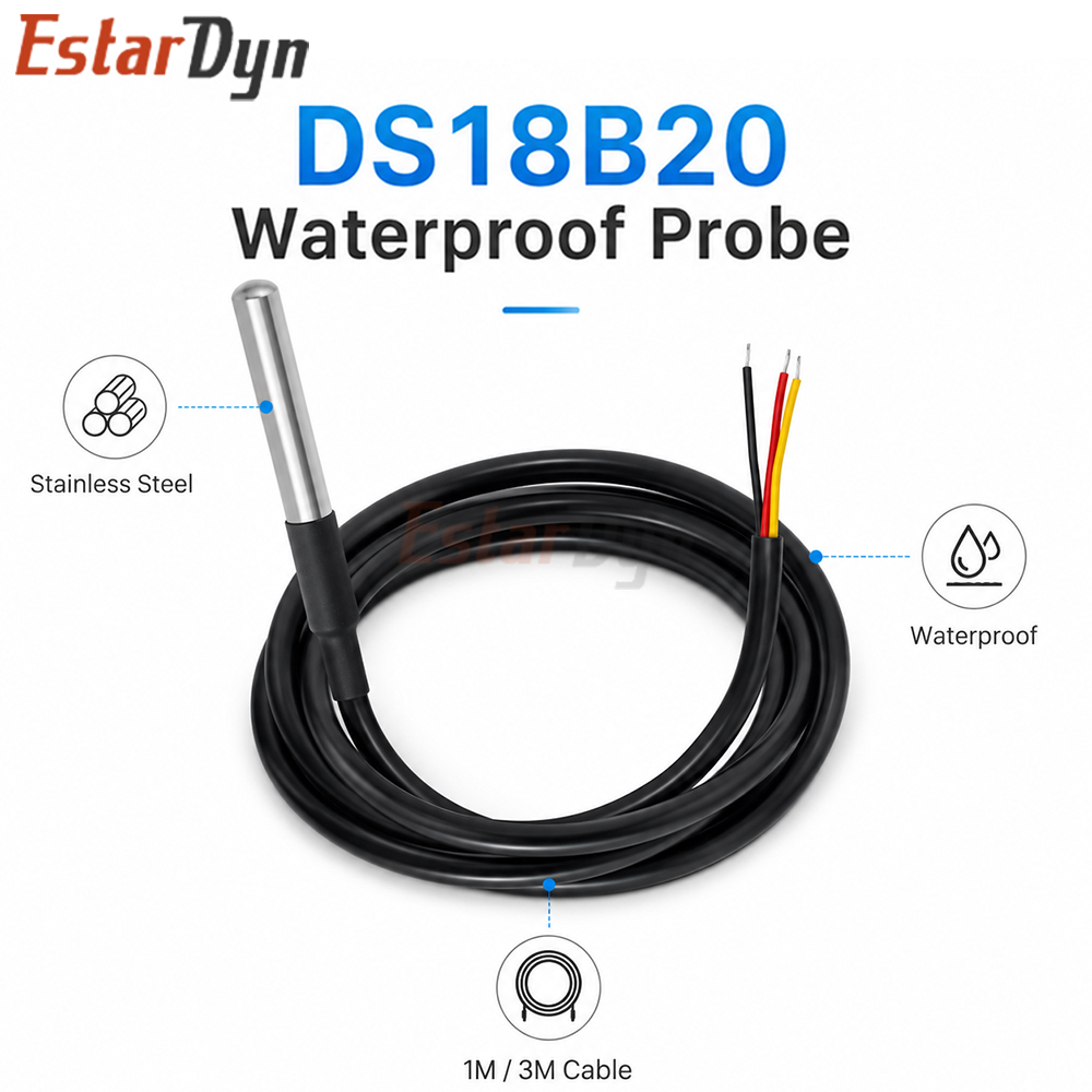 Ds18B20 - เอสตาร์ดิน DS18B20 เซ็นเซอร์วัดอุณหภูมิแบบดิจิตอลกันน้ำ 1M 3M สายเคเบิลโพรบสแตนเลส