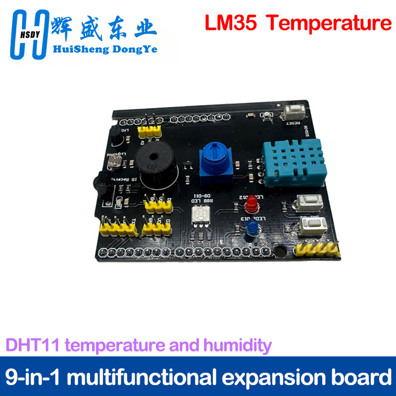 Dht11 - บอร์ดเซ็นเซอร์9ใน1บอร์ดอเนกประสงค์ DHT11มีความชื้นที่ LM35สำหรับตัวรับสัญญาณ IR Arduino Uno